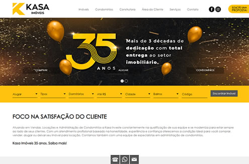 Imagem da página inicial do site da Kasa Imóveis